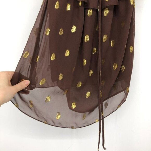 NWT Milly New York Brown silk metallic gold polka dot ruffle multi-tie tank top - Picture 11 of 16